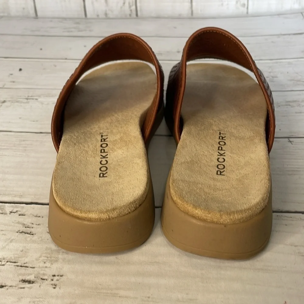 Rockport Brown Woven Ledge Wedge Slide Made in Brazil